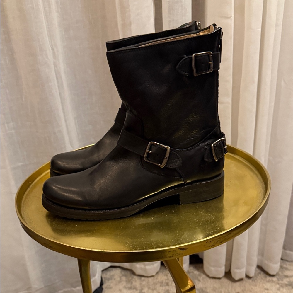 Frye Black Leather Motorcycle Boots
